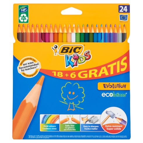 Bic Kids Evolution Kredki bezdrzewne z żywicy syntetycznej 24 kolory