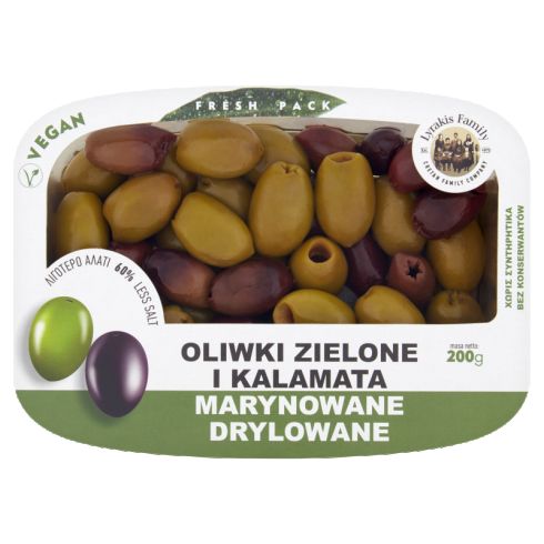 Lyrakis Family Oliwki zielone i Kalamata marynowane drylowane 200 g