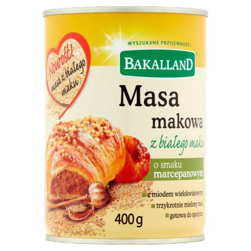 Bakalland Masa makowa z białego maku o smaku marcepanowym 400 g