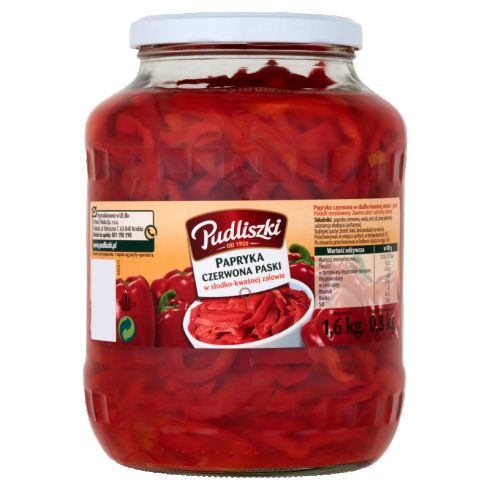 Pudliszki Papryka czerwona paski w słodko-kwaśnej zalewie 1,6 kg