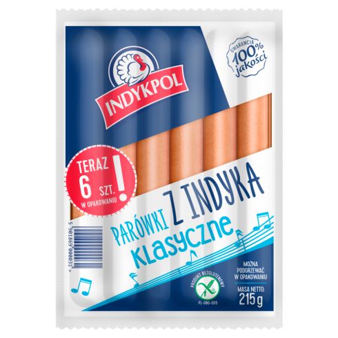 Indykpol Parówki z indyka klasyczne 215 g (6 sztuk)