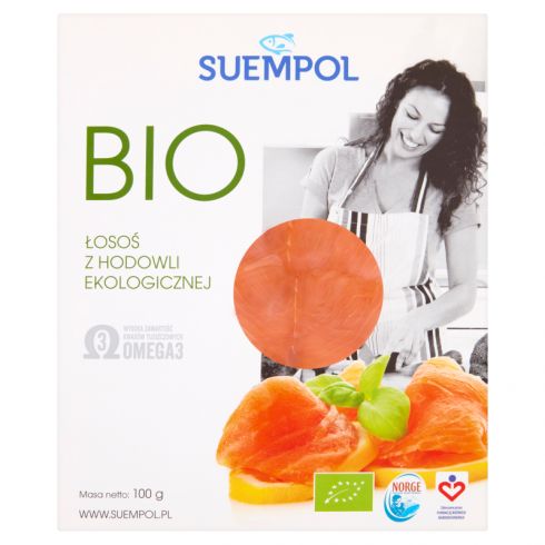 Suempol Bio Łosoś norweski z hodowli ekologicznej wędzony plastrowany 100 g
