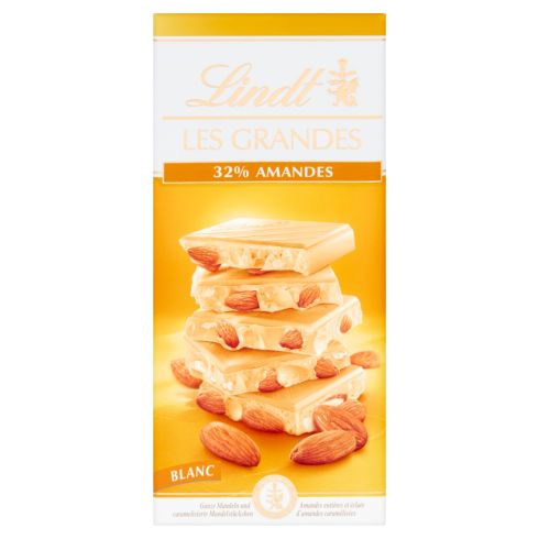 Lindt Les Grandes Szwajcarska biała czekolada z migdałami 150 g