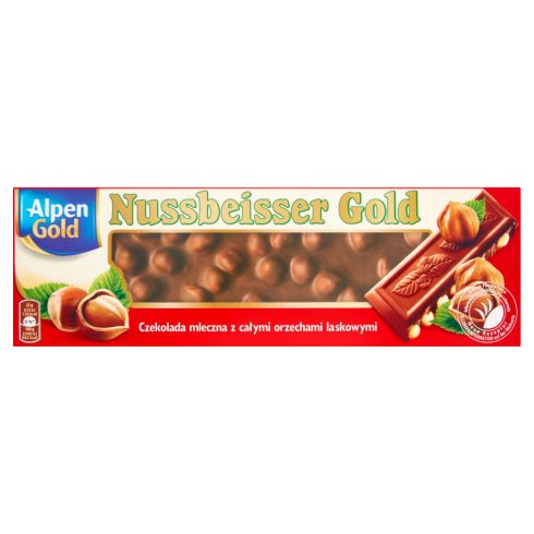 Alpen Gold Nussbeisser Gold Czekolada mleczna z całymi orzechami laskowymi 220 g