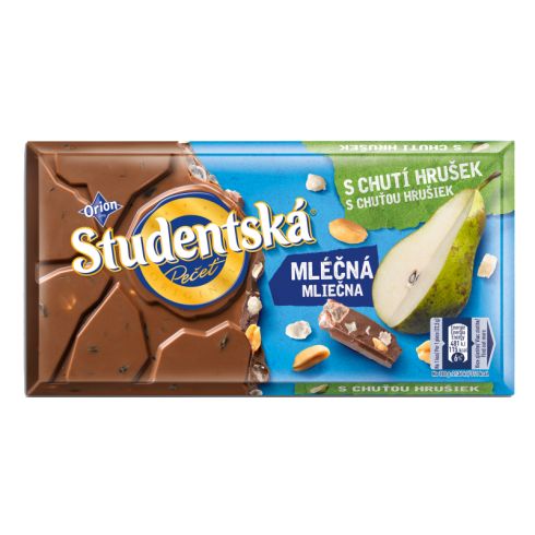 Orion Studentská Czekolada mleczna z orzechami i kawałkami galaretki o smaku gruszkowym 180 g