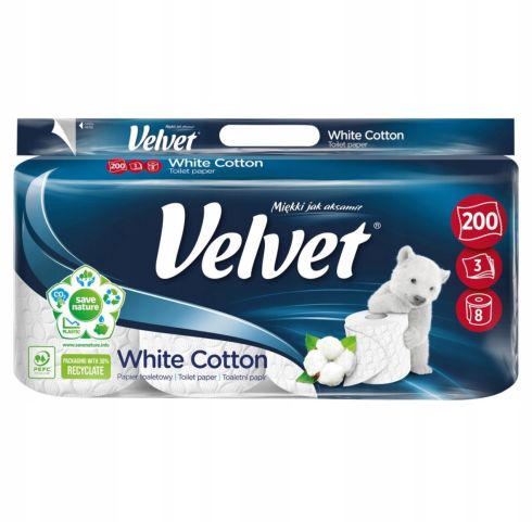 Velvet white cotton szt. 8 (+2) papier toaletowy