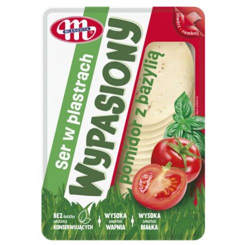 Ser wypasiony z pomidorami i bazylią plastry 135g Mlekovita