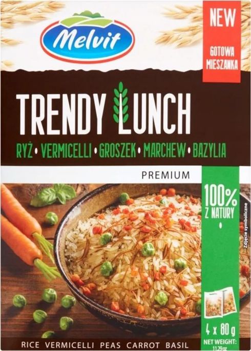 Melvit Trendy Lunch Ryż parboiled, vermicelli, groszek, marchew bazylia 4x80g